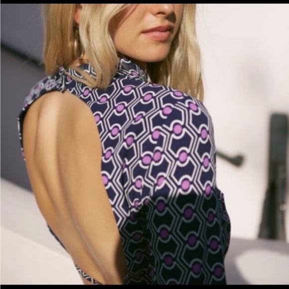 Zara Set Geometric Print Purple Retro Pants Open Back Top Bloggers Favorite - Picture 4 of 6